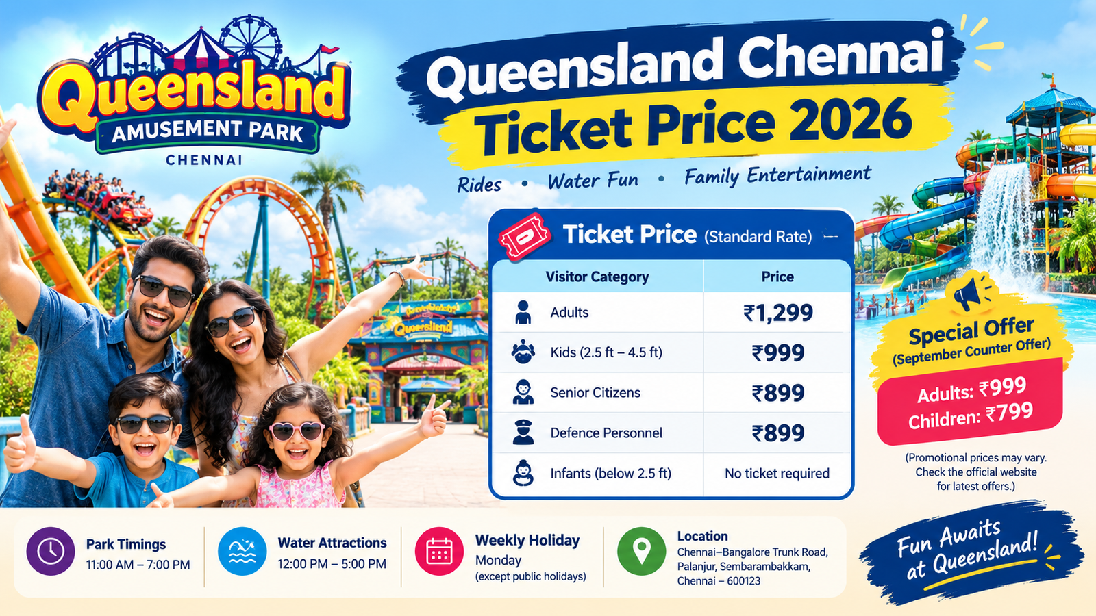 Queensland Chennai Ticket Price 2026: Entry Fees, Timings, Rides and Booking Guide