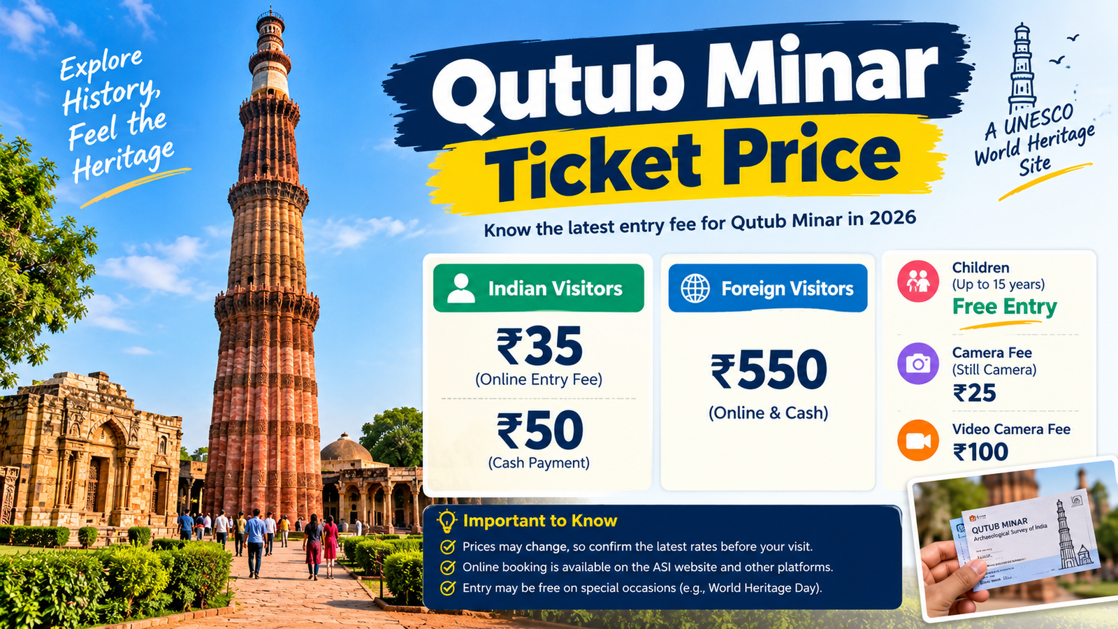 Qutub Minar Ticket Price: Entry Fee, Online Booking, Timings and Travel Guide