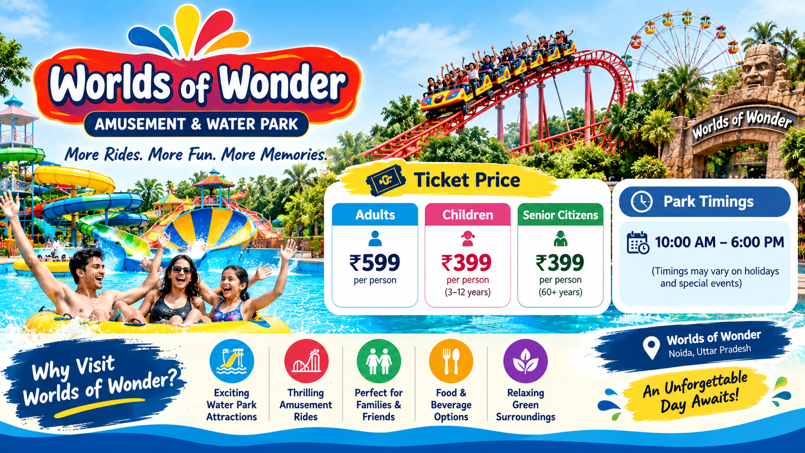 Worlds of Wonder: Ticket Price, Timings, Rides, Location and Complete Travel Guide 